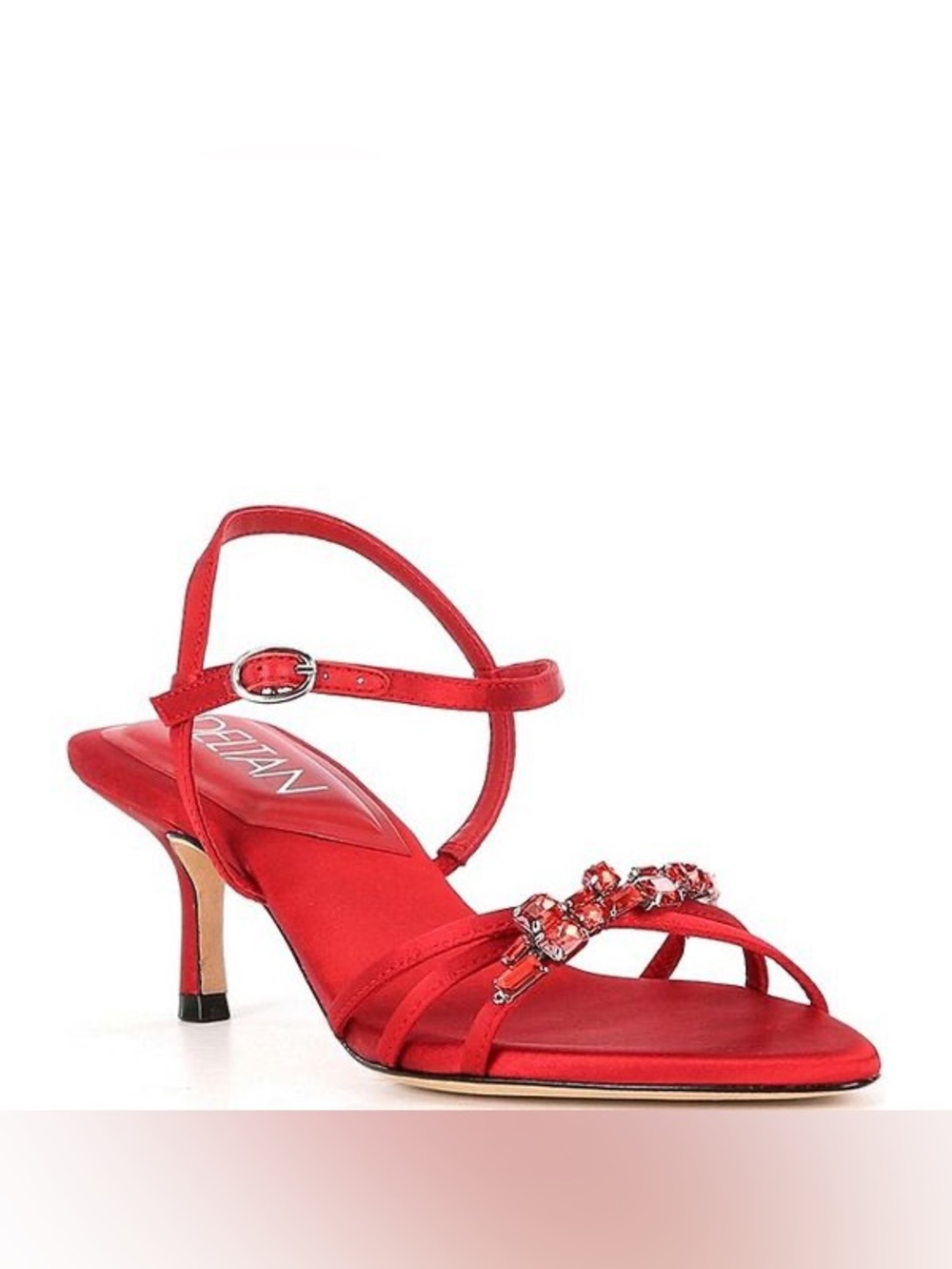 Deltan Jeweled Strappy Satin Sandal